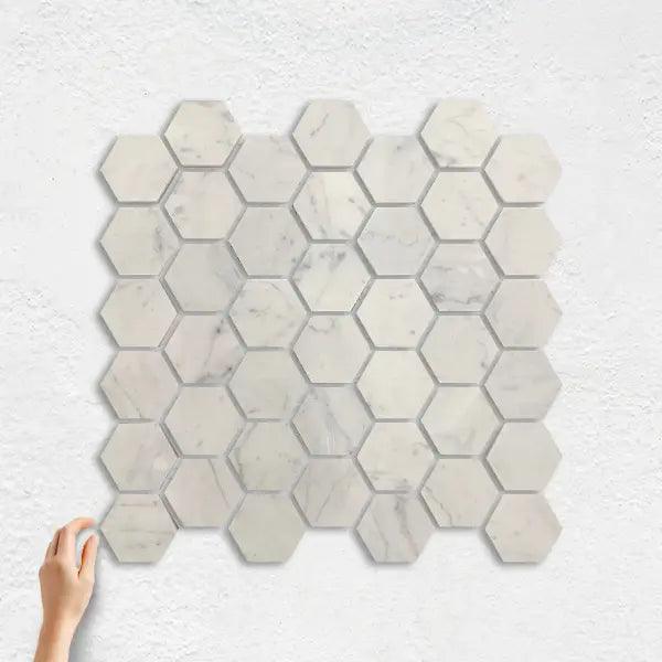 NATURAL MARBLE MOSAIC HEXAGON 48X48 CARRARA HONED - Tiles Mate