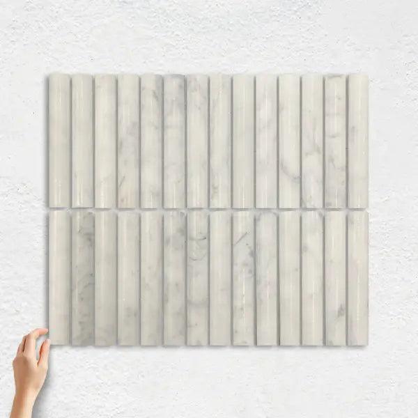NATURAL MARBLE MOSAIC FLUTE 20X150 CARRARA HONED - Tiles Mate