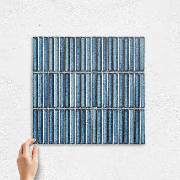 ANTIQUE PORCELAIN MOSAIC BLUE KITKAT TILES - Tiles Mate