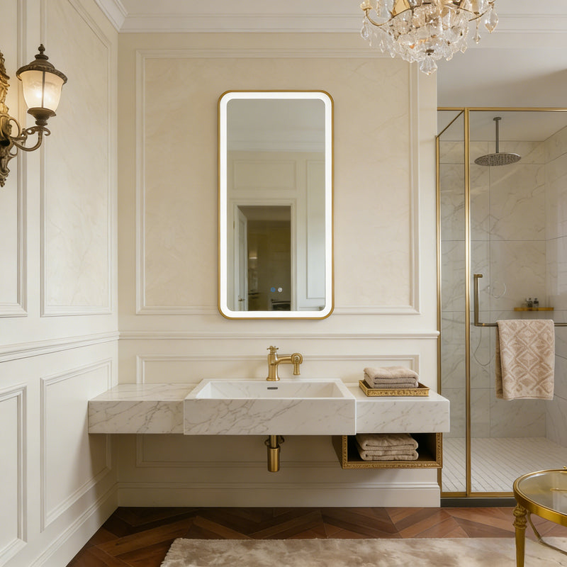 Aura Rectangular Framed Brushed Gold Mirror
