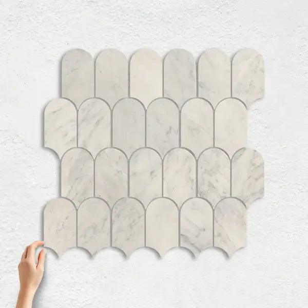NATURAL MARBLE MOSAIC FEATHER 48X98 CARRARA HONED - Tiles Mate