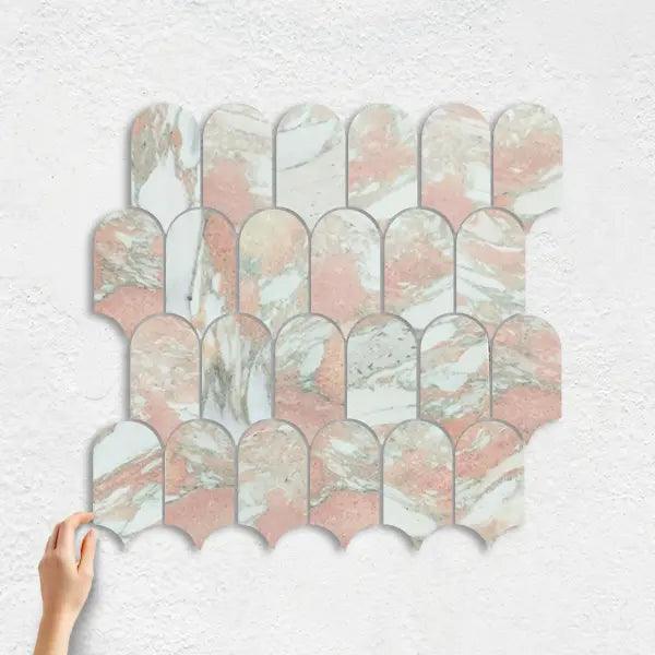 NATURAL MARBLE MOSAIC FEATHER 48X98 NORWEGIAN ROSE HONED - Tiles Mate