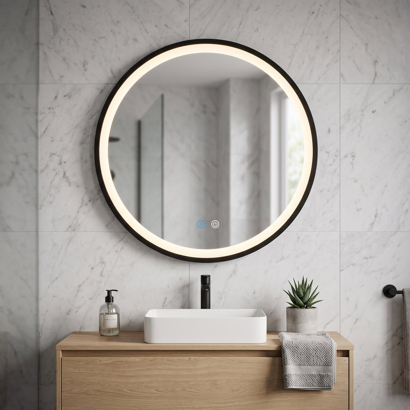 Aura Round Framed Matte Black Mirror