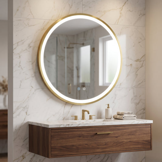 Aura Round Framed Brushed Gold Mirror