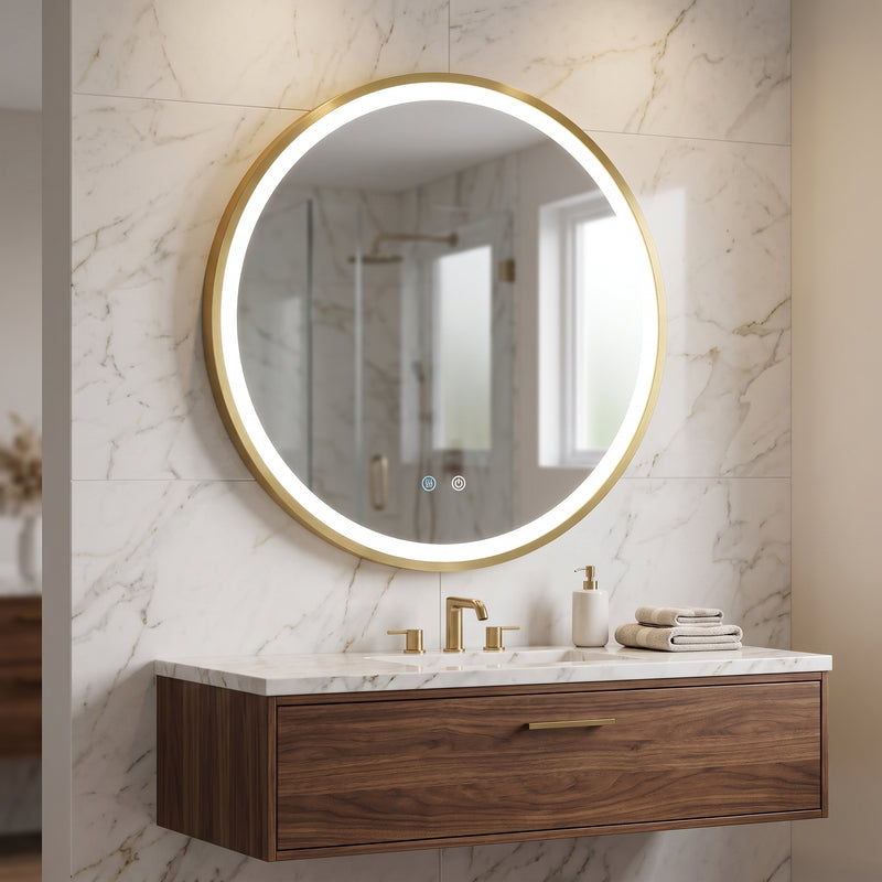 Aura Round Framed Brushed Gold Mirror