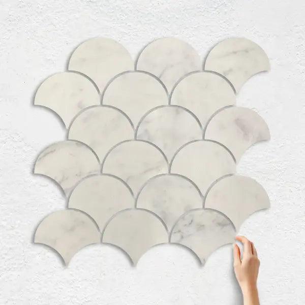 NATURAL MARBLE MOSAIC FAN 75X65 CARRARA HONED - Tiles Mate
