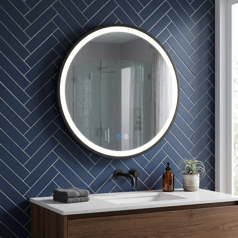 Aura Round Framed Matte Black Mirror