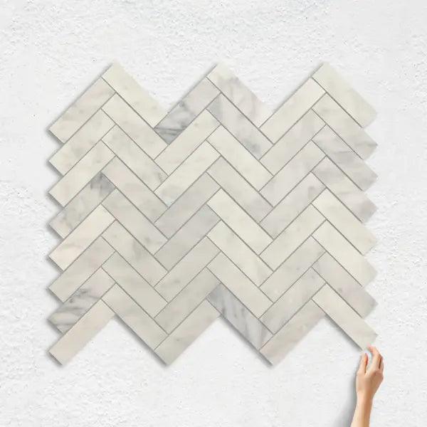 NATURAL MARBLE MOSAIC HERRINGBONE 23X73 CARRARA HONED - Tiles Mate
