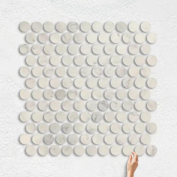 NATURAL MARBLE MOSAIC PENNY ROUND 25X25 CARRARA HONED - Tiles Mate