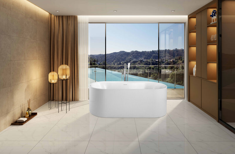 Serenique Fluted Freestanding Bathtub 1500mm Gloss White
