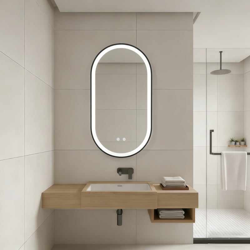 Aura Pill Framed Matte Black Mirror