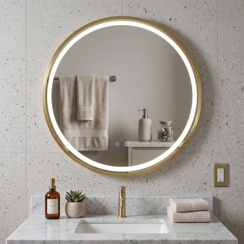 Aura Round Framed Brushed Gold Mirror