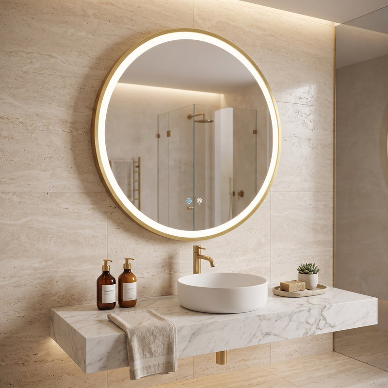 Aura Round Framed Brushed Gold Mirror