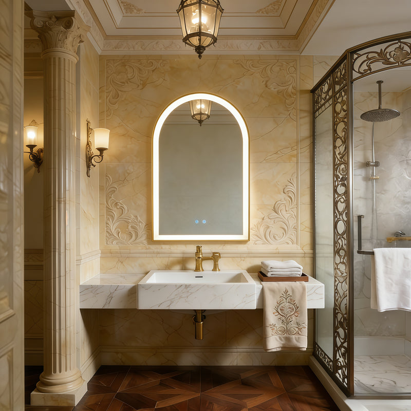 Aura Arch Framed Brushed Gold Mirror