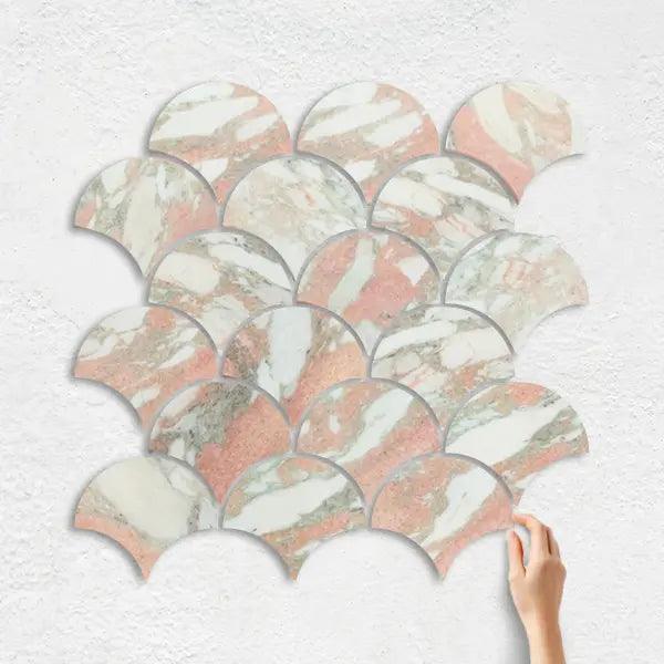 NATURAL MARBLE MOSAIC FAN 75X65 NORWEGIAN ROSE HONED - Tiles Mate