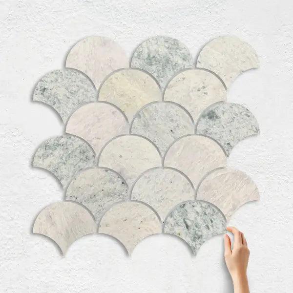 NATURAL MARBLE MOSAIC FAN 75X65 MING GREEN HONED - Tiles Mate