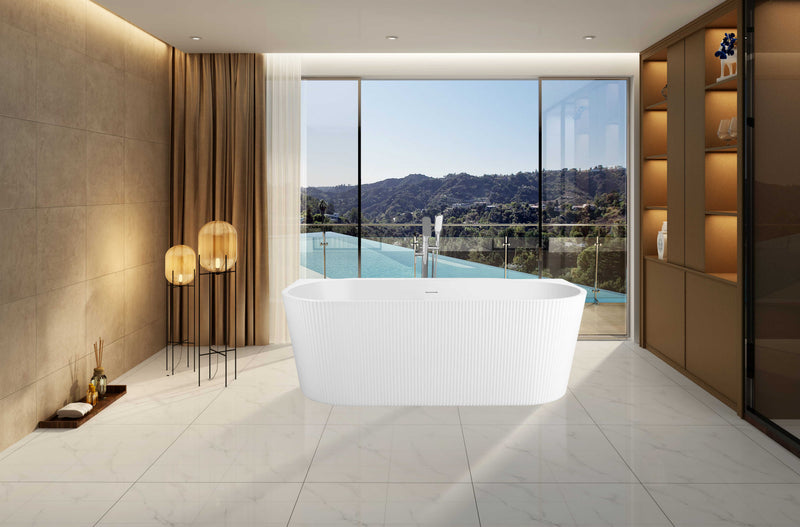 Evoque Fluted Back To Wall Bathtub 1500mm Matt White
