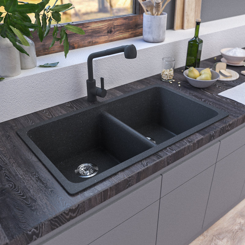 Pygmy Double Bowl Kitchen Sink Matte Black